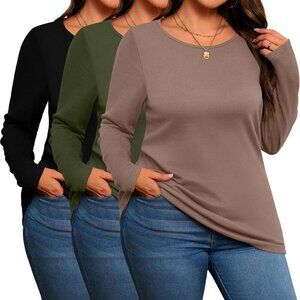 3 Pack Women's Plus Size Cotton Shirts Long Sleeve Casual Tops for Daily Wear